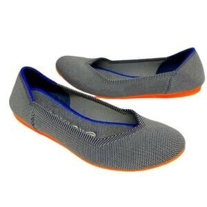 Rothy's The Flat Women's Size 6.5 Gray Birdseye Ballet Slip On Shoes Orange Sole